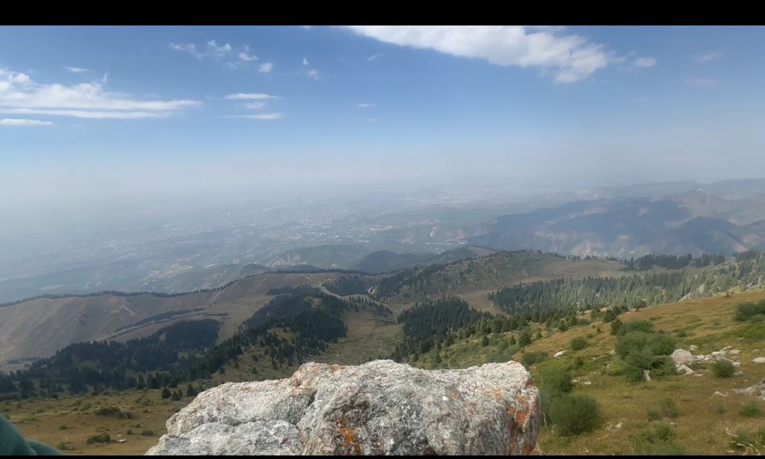 Hiking view overlooking the mountains near Almaty